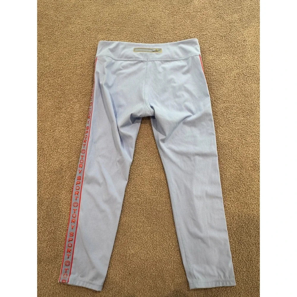 Tory Sport Women's Light Blue Leggings‎ Size L Logo Tape Side Stripe 2